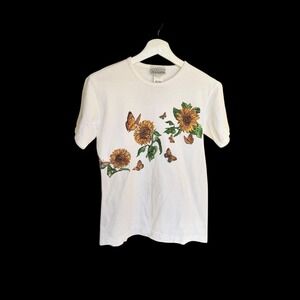 Vintage 80's Basic Editions Sunflowers Butterflies Shirt Sz Small Made In USA